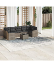 Salon de jardin 8 pcs avec coussins gris résine tressée | Mobilier & Déco