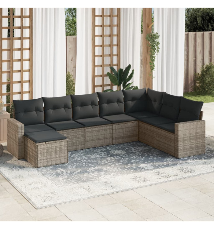 Salon de jardin 8 pcs avec coussins gris résine tressée | Mobilier & Déco