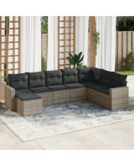 Salon de jardin 8 pcs avec coussins gris résine tressée | Mobilier & Déco
