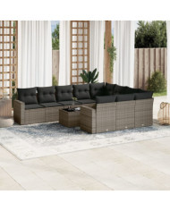 Salon de jardin 11 pcs avec coussins gris résine tressée | Mobilier & Déco