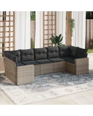 Salon de jardin avec coussins 7 pcs gris résine tressée | Mobilier & Déco