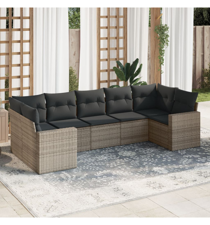 Salon de jardin avec coussins 7 pcs gris résine tressée | Mobilier & Déco