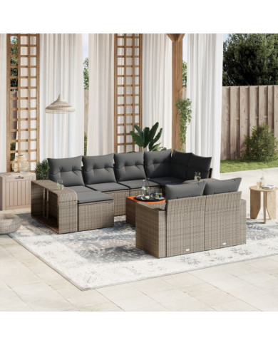 Salon de jardin 11 pcs avec coussins gris résine tressée | Mobilier & Déco