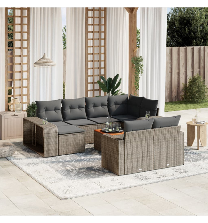 Salon de jardin 11 pcs avec coussins gris résine tressée | Mobilier & Déco