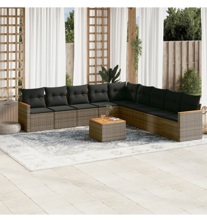 Salon de jardin avec coussins 10 pcs gris résine tressée | Mobilier & Déco