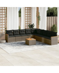 Salon de jardin avec coussins 10 pcs gris résine tressée | Mobilier & Déco