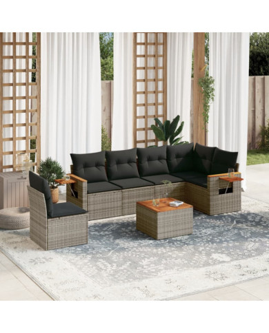 Salon de jardin avec coussins 7 pcs gris résine tressée | Mobilier & Déco