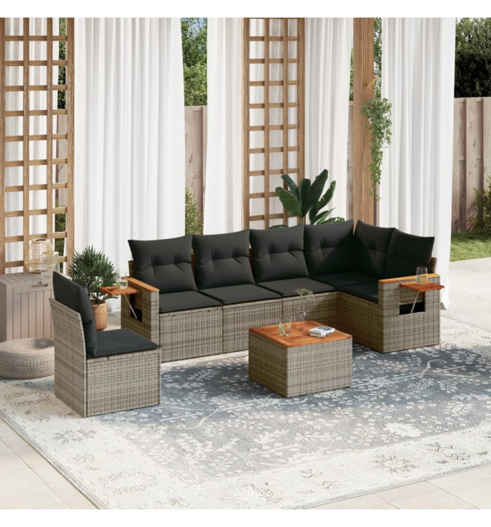 Salon de jardin avec coussins 7 pcs gris résine tressée | Mobilier & Déco