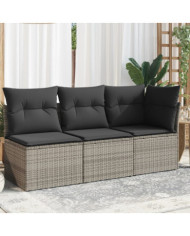 Canapé de jardin avec coussins 3 places gris résine tressée | Mobilier & Déco