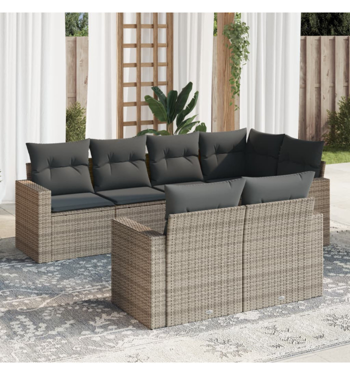 Salon de jardin avec coussins 7 pcs gris résine tressée | Mobilier & Déco