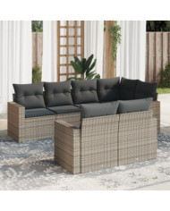 Salon de jardin avec coussins 7 pcs gris résine tressée | Mobilier & Déco