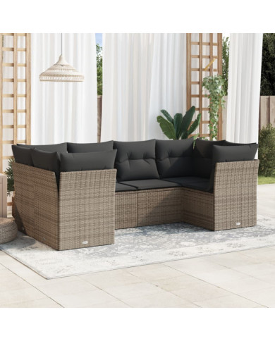 Salon de jardin 6 pcs avec coussins gris résine tressée | Mobilier & Déco