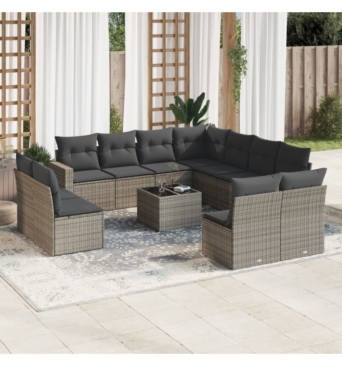 Salon de jardin avec coussins 12 pcs gris résine tressée | Mobilier & Déco