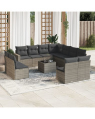 Salon de jardin avec coussins 12 pcs gris résine tressée | Mobilier & Déco
