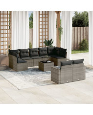 Salon de jardin avec coussins 10 pcs gris résine tressée | Mobilier & Déco