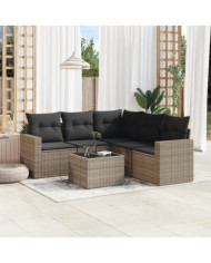 Salon de jardin 6 pcs avec coussins gris résine tressée | Mobilier & Déco