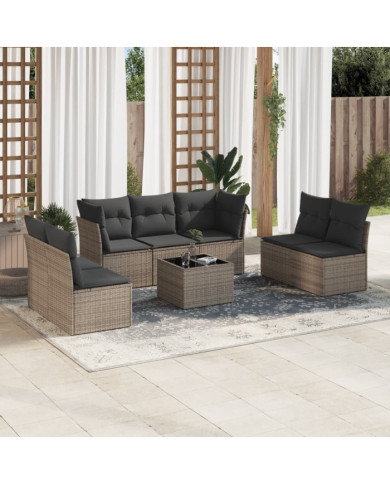 Salon de jardin 8 pcs avec coussins gris résine tressée | Mobilier & Déco