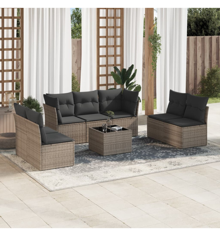 Salon de jardin 8 pcs avec coussins gris résine tressée | Mobilier & Déco