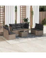 Salon de jardin 8 pcs avec coussins gris résine tressée | Mobilier & Déco