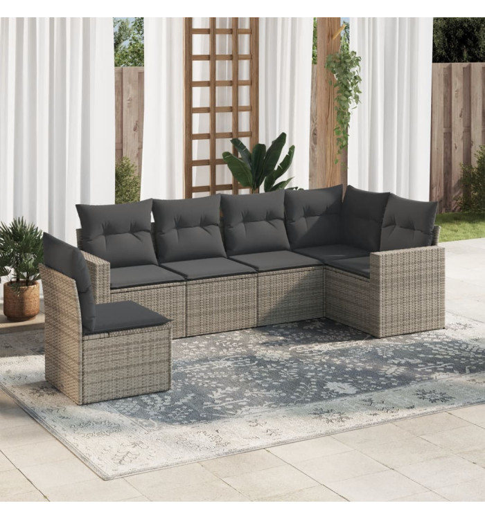 Salon de jardin 6 pcs avec coussins gris résine tressée | Mobilier & Déco
