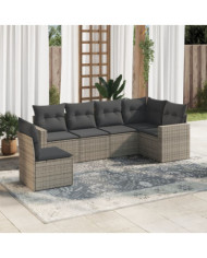 Salon de jardin 6 pcs avec coussins gris résine tressée | Mobilier & Déco