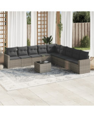 Salon de jardin avec coussins 10 pcs gris résine tressée | Mobilier & Déco