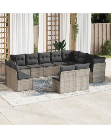 Salon de jardin avec coussins 12 pcs gris résine tressée | Mobilier & Déco