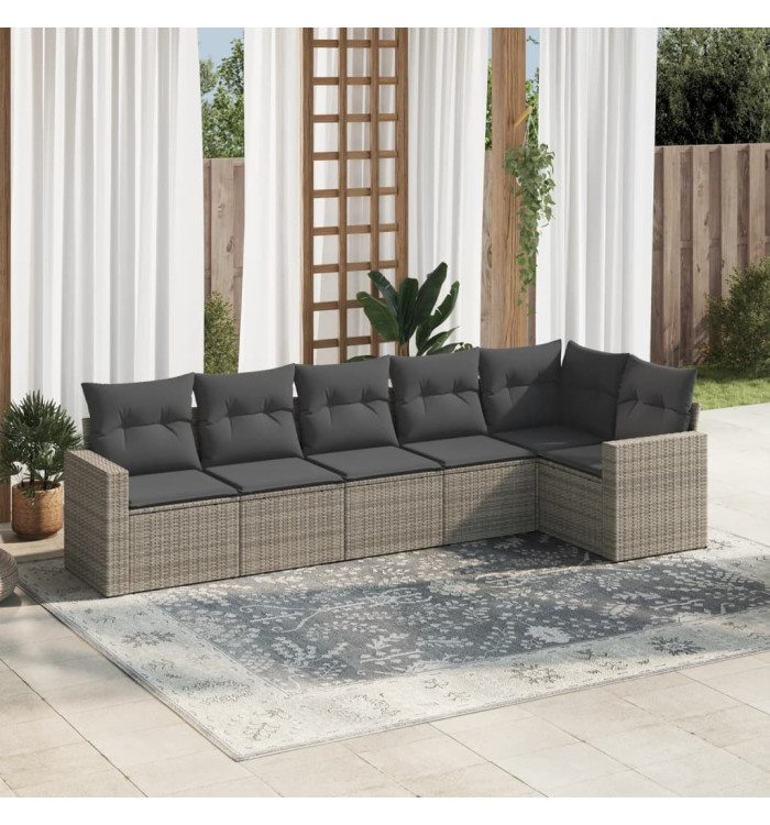 Salon de jardin 6 pcs avec coussins gris résine tressée | Mobilier & Déco
