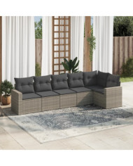 Salon de jardin 6 pcs avec coussins gris résine tressée | Mobilier & Déco