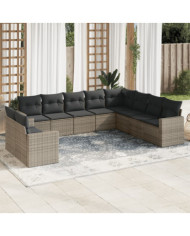 Salon de jardin avec coussins 10 pcs gris résine tressée | Mobilier & Déco