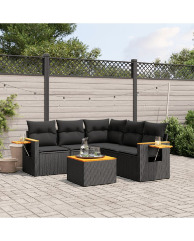 Salon de jardin 6 pcs avec coussins noir résine tressée | Mobilier & Déco