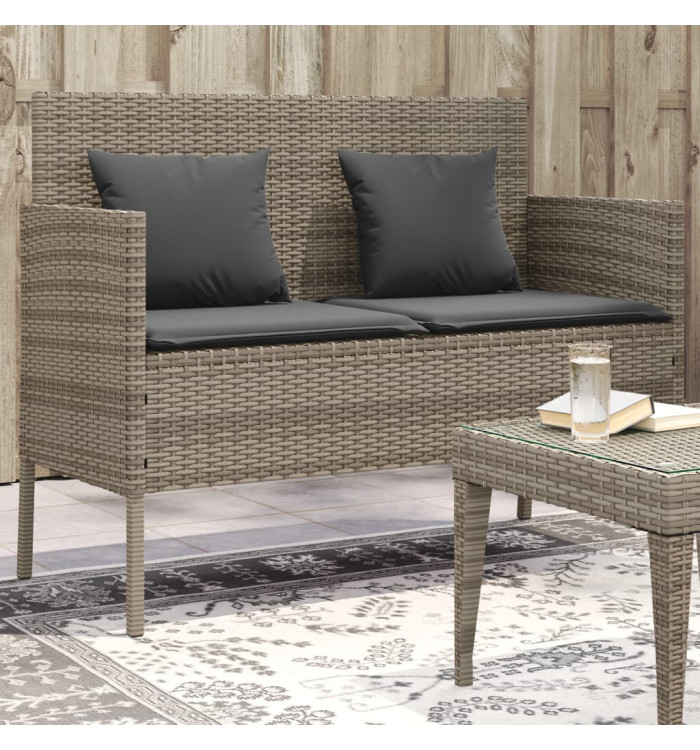 Banc de jardin avec coussins gris résine tressée | Mobilier & Déco