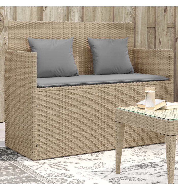 Banc de jardin avec coussins beige résine tressée | Mobilier & Déco