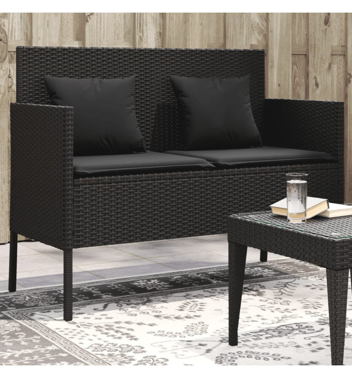 Banc de jardin avec coussins noir résine tressée | Mobilier & Déco