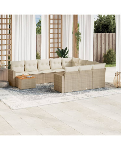 Salon de jardin 11 pcs avec coussins beige résine tressée | Mobilier & Déco