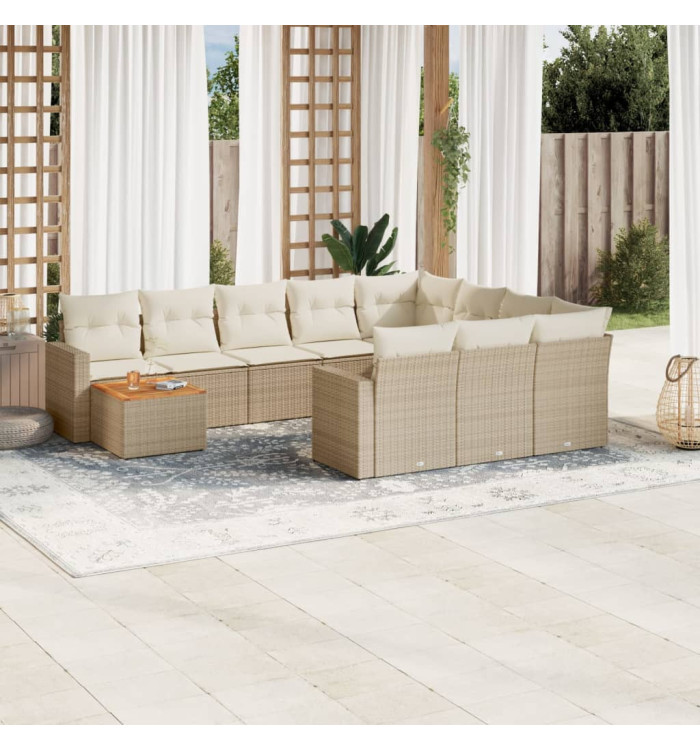 Salon de jardin 11 pcs avec coussins beige résine tressée | Mobilier & Déco