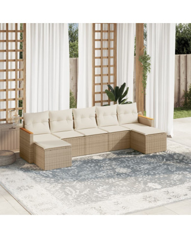 Salon de jardin avec coussins 7 pcs beige résine tressée | Mobilier & Déco