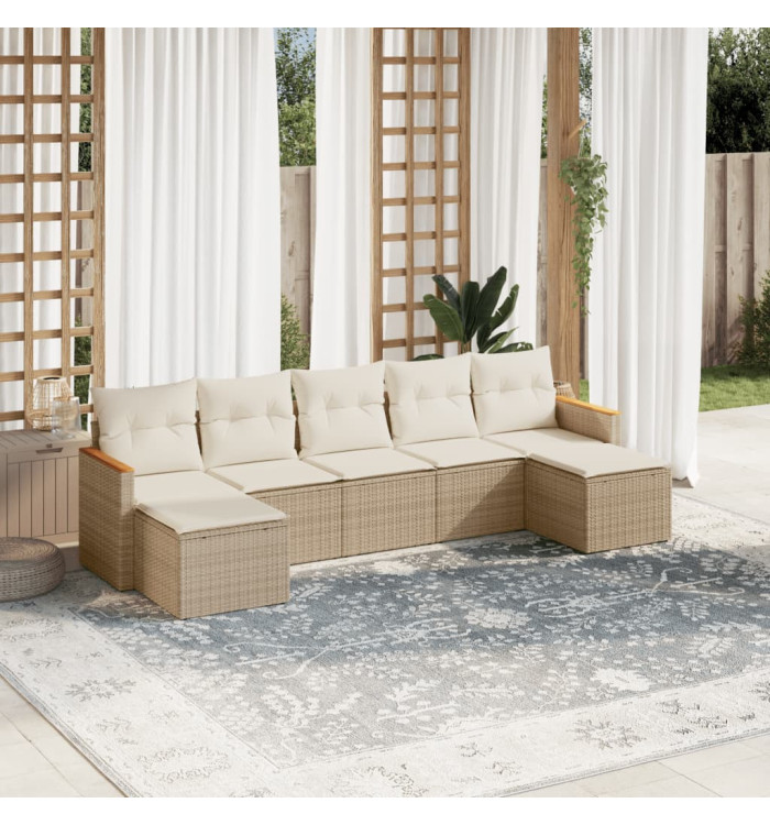 Salon de jardin avec coussins 7 pcs beige résine tressée | Mobilier & Déco