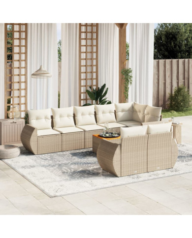 Salon de jardin avec coussins 9 pcs beige résine tressée | Mobilier & Déco