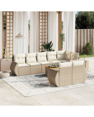 Salon de jardin avec coussins 9 pcs beige résine tressée | Mobilier & Déco
