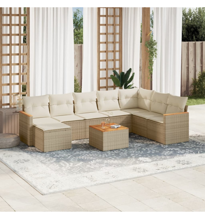 Salon de jardin avec coussins 9 pcs beige résine tressée | Mobilier & Déco