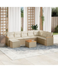 Salon de jardin avec coussins 9 pcs beige résine tressée | Mobilier & Déco