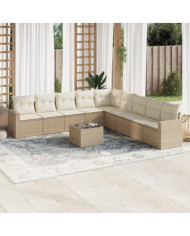Salon de jardin avec coussins 10 pcs beige résine tressée | Mobilier & Déco