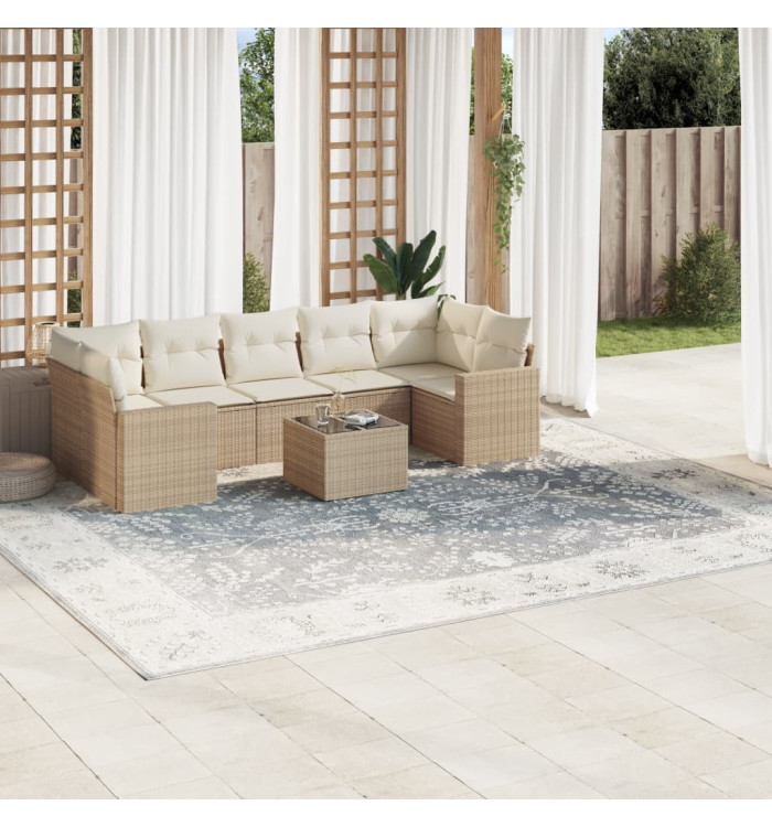 Salon de jardin avec coussins 8 pcs beige résine tressée | Mobilier & Déco