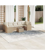 Salon de jardin avec coussins 8 pcs beige résine tressée | Mobilier & Déco