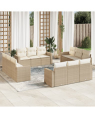 Salon de jardin avec coussins 12 pcs beige résine tressée | Mobilier & Déco
