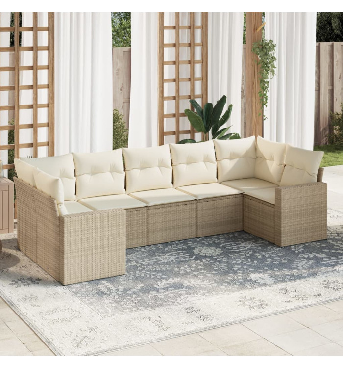 Salon de jardin avec coussins 7 pcs beige résine tressée | Mobilier & Déco