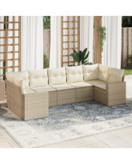 Salon de jardin avec coussins 7 pcs beige résine tressée | Mobilier & Déco