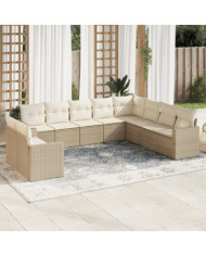 Salon de jardin avec coussins 10 pcs beige résine tressée | Mobilier & Déco