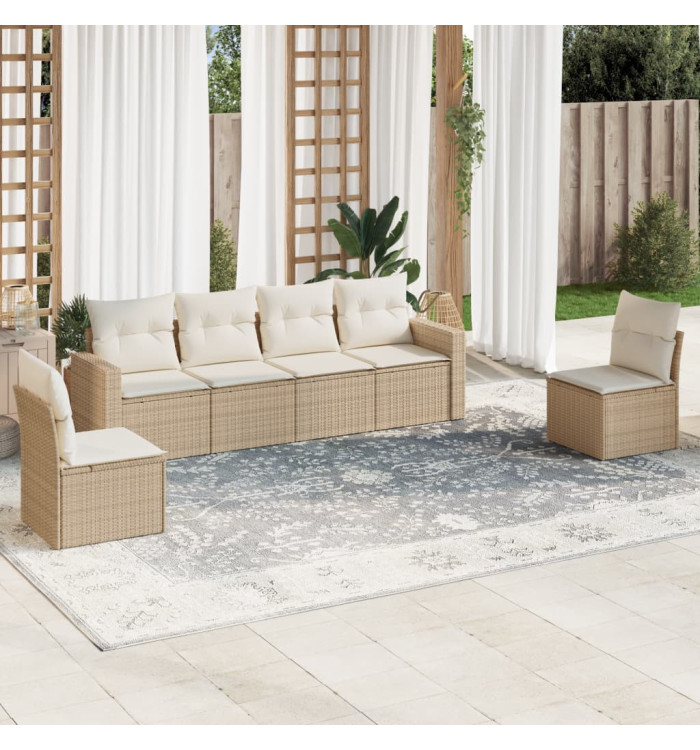 Salon de jardin avec coussins 6 pcs beige résine tressée | Mobilier & Déco